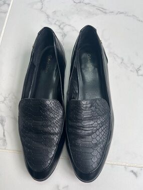 Calvin Klein Black Faux-Snakeskin Leather Loafers